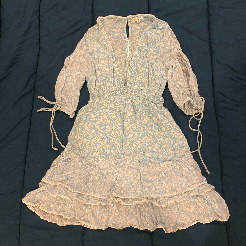Sunday Saint Tropez Light Blue Floral Shimmer Ruffle Dress